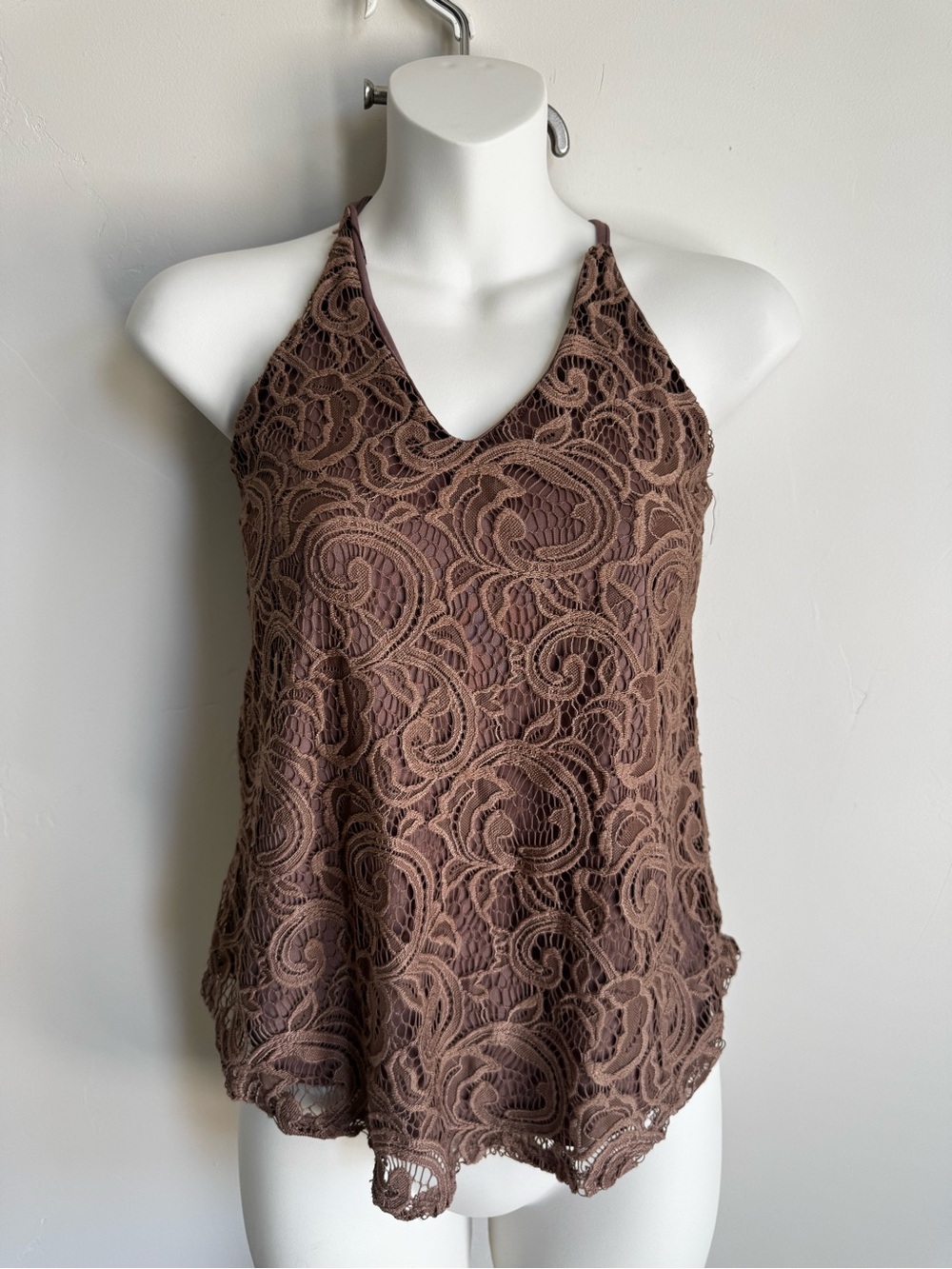 First Love Brown Lace Halter Tank